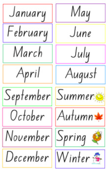 Preview of Months and Seasons Labels Freebie