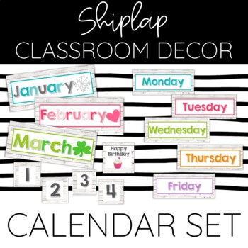 Preview of Shiplap Calendar Set Numbers Days of the Week Months Rustic Classroom Decor