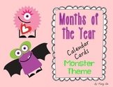 Months of the Year Calendar Cards - Monster Theme (English)
