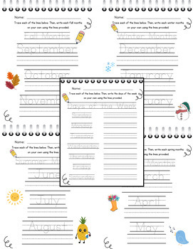 Preview of Months of the Year & Days of Week Handwriting Bundle Pre-K Elementary Printables