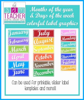 Preview of Months of the Year & Days of the Week Colorful Clipart Labels