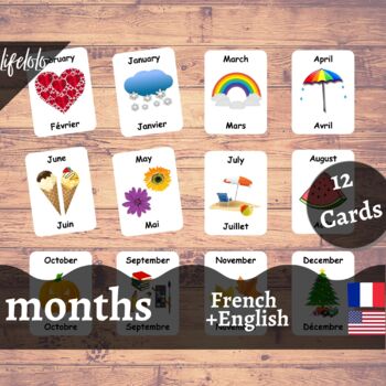 Preview of Months of the Year - FRENCH English Bilingual Flash Cards | 12 Cards