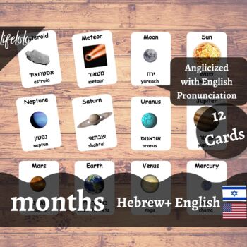 Preview of Months of the Year - HEBREW English Bilingual Flash Cards | 12 Cards