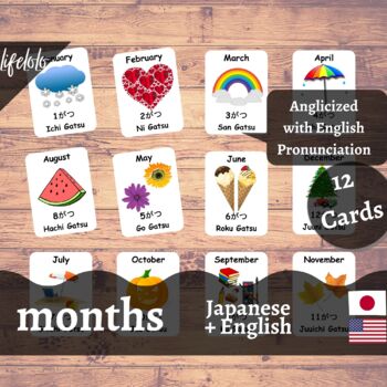 Preview of Months of the Year - JAPANESE English Bilingual Flash Cards | 12 Cards