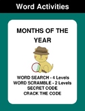Months of the Year - Word Search, Word Scramble,  Secret C
