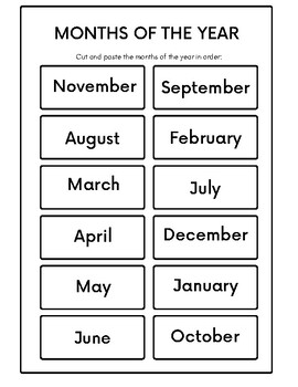 Months of the Year Worksheet English only Black and White | TPT