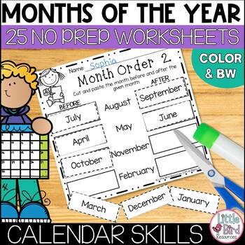 Preview of Months of the Year Worksheets | Calendar Math Activities & Month Sequencing