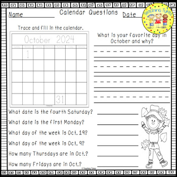 calendar questions worksheet