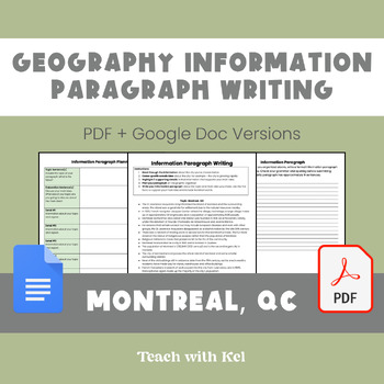 Preview of Montreal Writing Task - Geography Information Writing Assignment