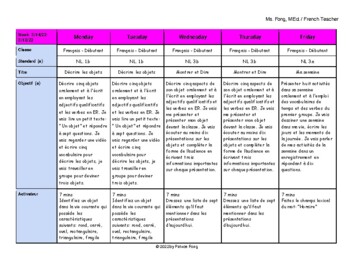 Preview of Montrer et Dire - Weekly Lesson Plan 10