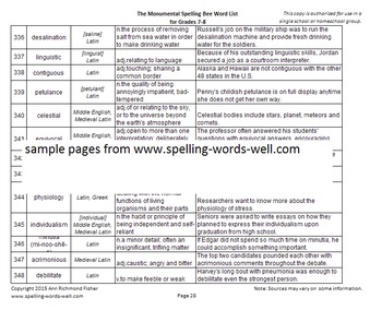 Spelling Bee Memo & List - Y7, PDF
