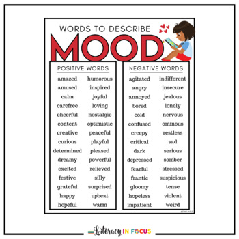 Middle School Mood and Tone Words List Freebie