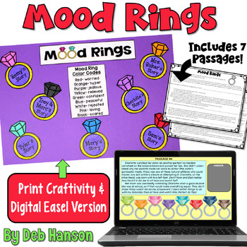 Preview of Mood Rings Craft Activity: Mood Worksheets with 7 Practice Passages