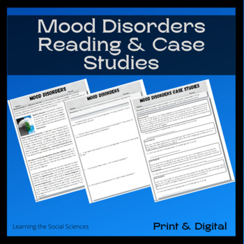 Preview of Mood Disorders Reading with Questions & Case Studies Activity: Print & Digital