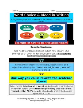 Preview of Mood & Feeling in Writing~Teaching Adjectives & Descriptions~Practice Sentences