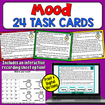 Preview of Mood Task Cards: Practice Inferring the Mood with 24 Short Stories
