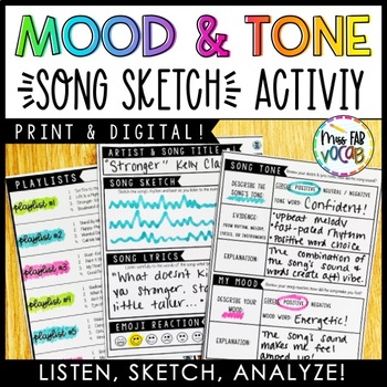 Preview of Mood & Tone Song Sketch Activity