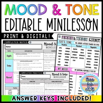 Preview of Mood & Tone in Literature Minilesson | Mood and Tone Guided Notes