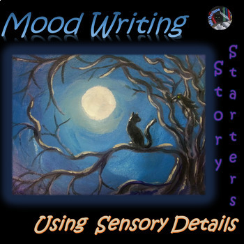 Preview of Mood Writing~FUN Sensory Writing Story Starters~24 Task Card Prompt~SPooKy