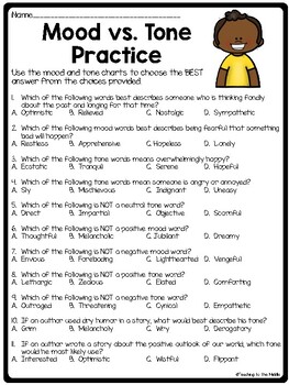 Mood and Tone Practice, Set 3, Middle School ELA Test Prep | TpT
