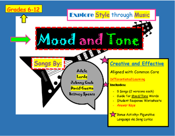 Preview of Mood and Tone in Music Activity- Teaching Style with Adele