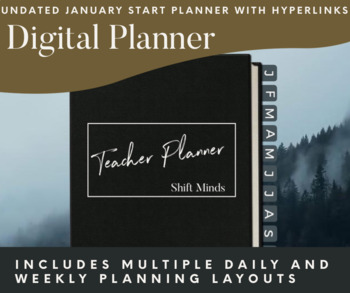 Preview of Moody Forest Themed Digital Planner | Undated, Jan-Dec, Free Stickers Included