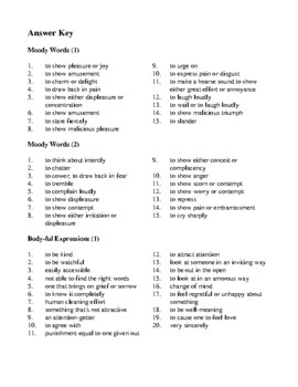 Moody Words and Body-ful Expressions - Activities and Worksheets