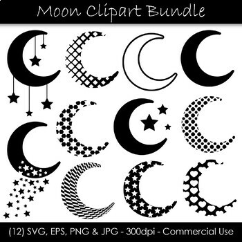 Moon Clip Art Moon Silhouette Graphics By Gjsart Tpt