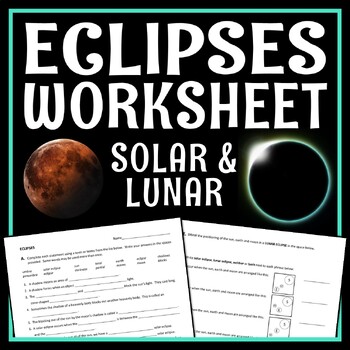 Preview of Lunar and Solar Eclipses Worksheet Middle School