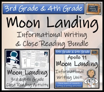 Preview of Moon Landing Close Reading & Informational Writing Bundle 3rd Grade & 4th Grade