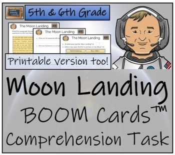 Preview of Moon Landing BOOM Cards™ Comprehension Activity 5th Grade & 6th Grade