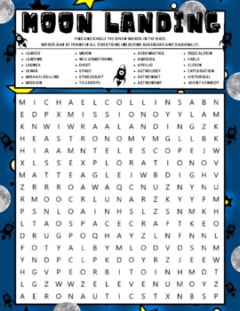 Preview of Moon Landing Day Word Search Puzzle Worksheet - Activity Games For Kids