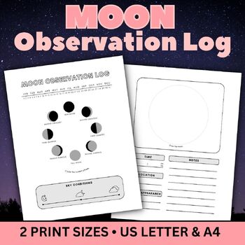 Preview of Moon Observation Log, Lunar Diary, Science Notebook, Moon Journal