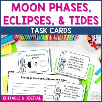 Preview of Moon Phases Eclipses and Tides Task Cards