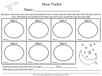 Moon Phases 7 Night Tracker by SaltLifeTeacher | TpT