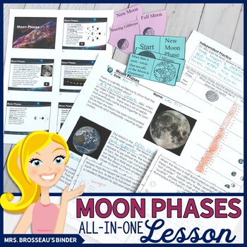 Preview of Moon Phases ALL-IN-ONE Lesson | Astronomy Lunar Cycle Lesson, PowerPoint, Notes+