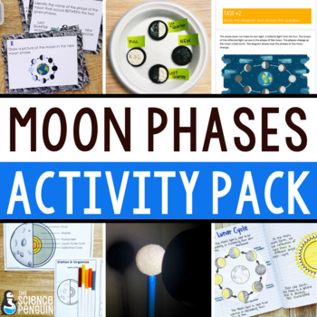 Preview of Moon Phases Activities Pack: Science Lunar Cycle Labs Notes Task Cards Stations