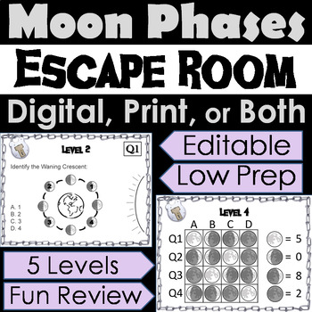 Preview of Moon Phases Activity Escape Room Lunar Cycle: Great for Total Solar Eclipse 2024