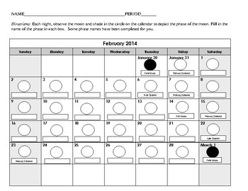 Moon Phases Calendar By Middle School Science Stuff Tpt