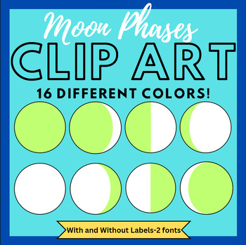 Preview of Moon Phases Clip Art-With and Without Labels, 16 Colors (PNG)