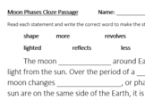 Moon Phases Cloze Passage