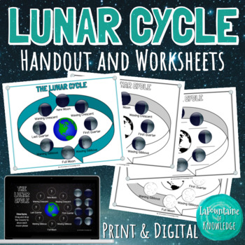 Preview of Lunar Cycle Moon Phases Handout and Worksheets PRINT and DIGITAL