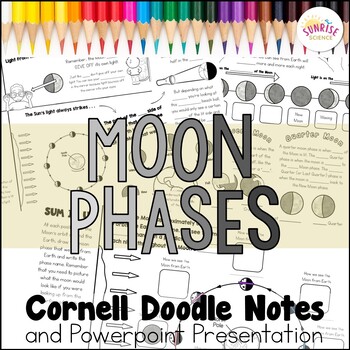 Preview of Moon Phases Doodle Notes | Waxing Waning Phases of the Moon | Cornell Notes