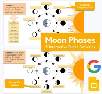 Preview of Moon Phases - Drag-and-drop, labeling activity in Slides | REMOTE LEARNING