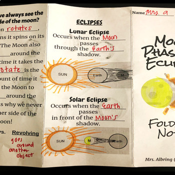 Moon Phases & Eclipses Foldable Notes by Middle Maniac | TPT