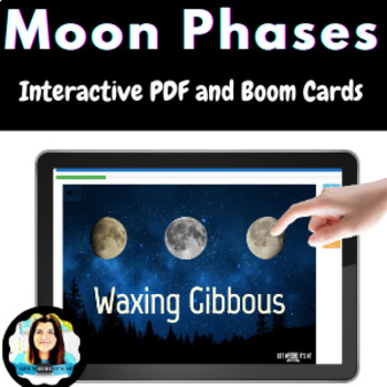 Preview of Moon Phases Interactive PDF Click Book | Digital Boom Cards™ | Distance Learning