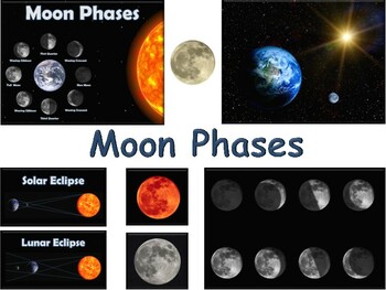 Preview of Moon Phases Lesson & Flashcards-classroom unit study guide exam prep 2023-2024