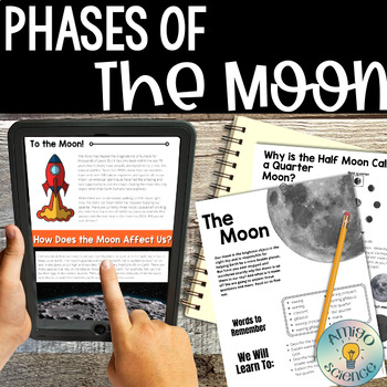 Preview of Moon Phases Lesson With Demonstration, Worksheets and Differentiated Quiz