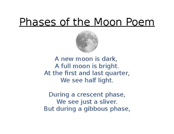 Moon Phases Poem by Kristin Burnsed | Teachers Pay Teachers