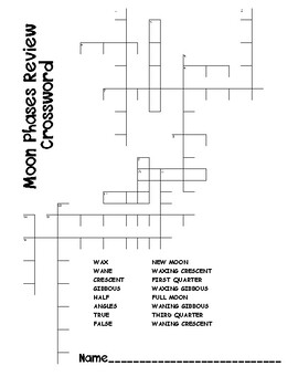 Moon Phases Review Crossword (Differentiated) by Nothing for Granite